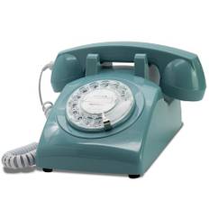 Opis 60s Cable: Retro Telefon mit Wählscheibe - Festnetztelefon mit Schnur, Nostalgie Telefon Analog, Antikes Telefon, Vintage Telefon im 80er Stil, EIN Wählscheibentelefon im Retro Design, Azure