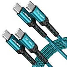 JSAUX USB C Cable(2Pcs 2M+2M) 100W / 5A Woven Charging Cable, Quick Charge Compatible With iPhone 16/15 Plus/15 Pro Max Samsung Galaxy S24 S23 A54 MacBook Pro Air M3