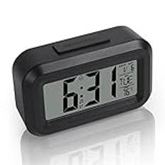 Vicloon Väckarklocka digital, LCD-display bordsklocka med snooze, 12/24 timmar, datum, temperaturvisning, timerfunktion, batteridriven för sovrum, hemmakontor, resor (svart)