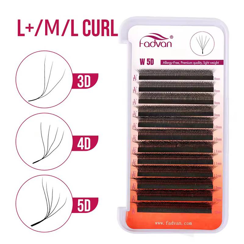 FADVAN LU/L+/L Curl 3D/4D/5D W Lashes Fox Eyes 0.07 W Shape Eyelash Extensions 8-15mm Natural Soft Professional Lash 12 Rows