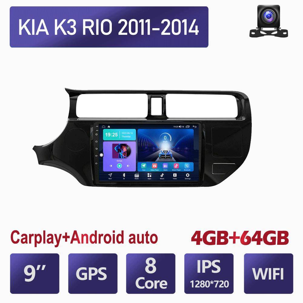 9 tum Trådlös Android Bilradio Carplay För KIA K3 RIO 2011-2014 Multimedia Videospelare GPS-Navigation WIFI 4+64GB black
