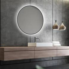 Nordic Bad Olivia 1, rundt LED-spejl med sort ramme, Ø60 cm