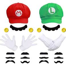 Super Mario-dräkt Luigi-hatt Mario Halloween-dräkt keps hängslen 4 handskar 14 mustascher 4 knappar Cosplay-dräkt karneval barn herr dam