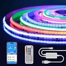 Fosingut USB RGB Smart IC COB LED-remsa 2m,5V Färgskiftande pixeladresserbara RGB+IC LED-tejplampor,Smart Bluetooth Ljusband Music Sync APP Kontroll för Sovrum,Vardagsrum,TV,Fest,Semester Hem Dekor