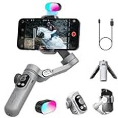 Gimbal Stabilisator för smartphone, RGB magnetisk påfyllning set, OLED-display LED-ljusfokushjul, professionell 3-axlig stabilisator för Android och iPhone, AOCHUAN XPRO KIT grå