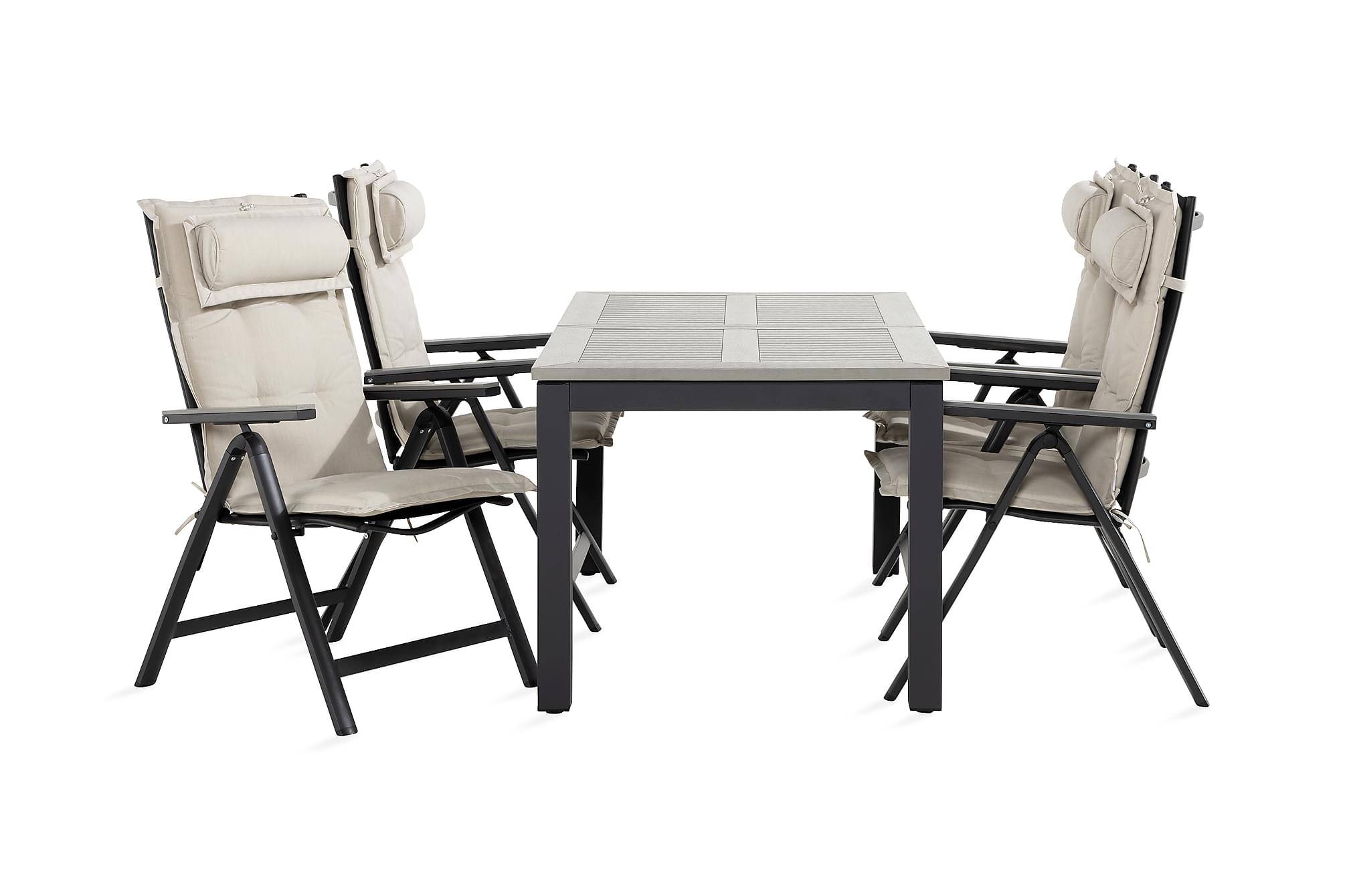 Comfort Garden Monaco Matgrupp Utomhus 90x152-210 + 4 Monaco Light Stol m Dyna - Svart/Grå/Offwhite Matgrupper utomhus