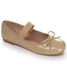 Girl's Glossy Ballet Flats With Elastic Strap And Bow â Comfortable Slip-On Dress Shoes For Everyday And Formal Wear - Beige - EUR36,EUR37,EUR38,EUR39,EUR40,EUR41