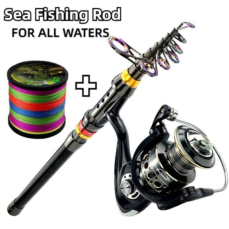 Carbon Fiber Spinning Combo 1.8m to 3.6m 5.2:1 Gear Ratio Metal Spool Reel With Line Kit For Saltwater Freshwater