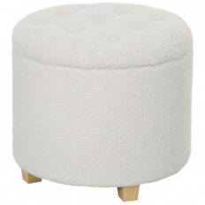 Rund Pall med Förvaringsutrymme Teddy Fleece Vit