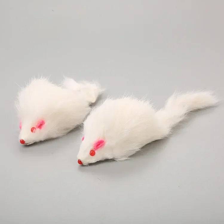 Rabbit Fur & Plush Mouse Toy for Cats – Long Tail Chew & Play Mice - WHITE / 5pcs (5pcs)
