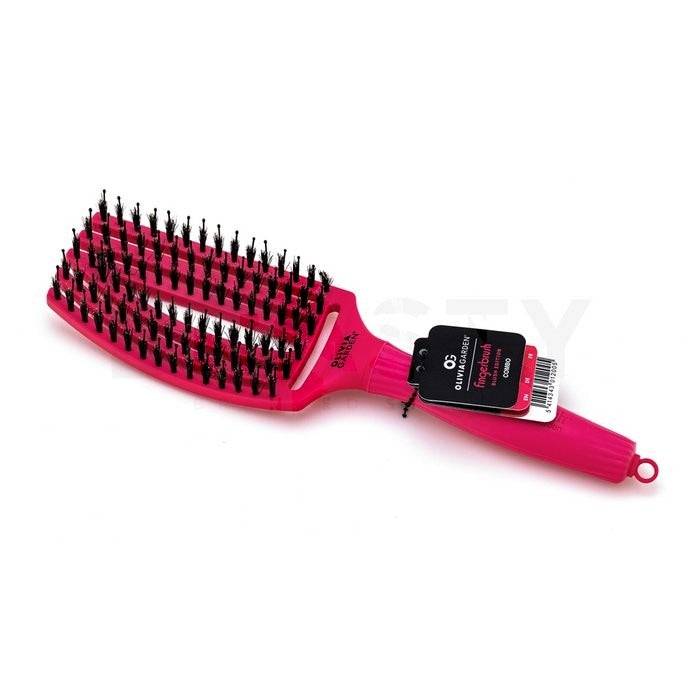 Olivia Garden Finger Brush Combo Borste med medelstora vildsvinsborst Mörkrosa