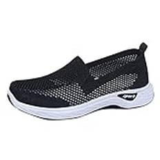 Skor dam sneakers, sommarskor dam andas, vanliga promenadskor dam platta sportskor löparskor slip-on sneakers dam joggingsko fritidsskor avslappnade platta skor, Schwarz2, 41 EU