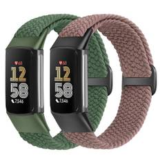 Yunshare Elastiskt flätat armband, endast kompatibelt med Fitbit Charge 6/Fitbit Charge 5, justerbart Solo Loop-armband i stretchigt nylontyg, ersättningsarmband, för kvinnor och män