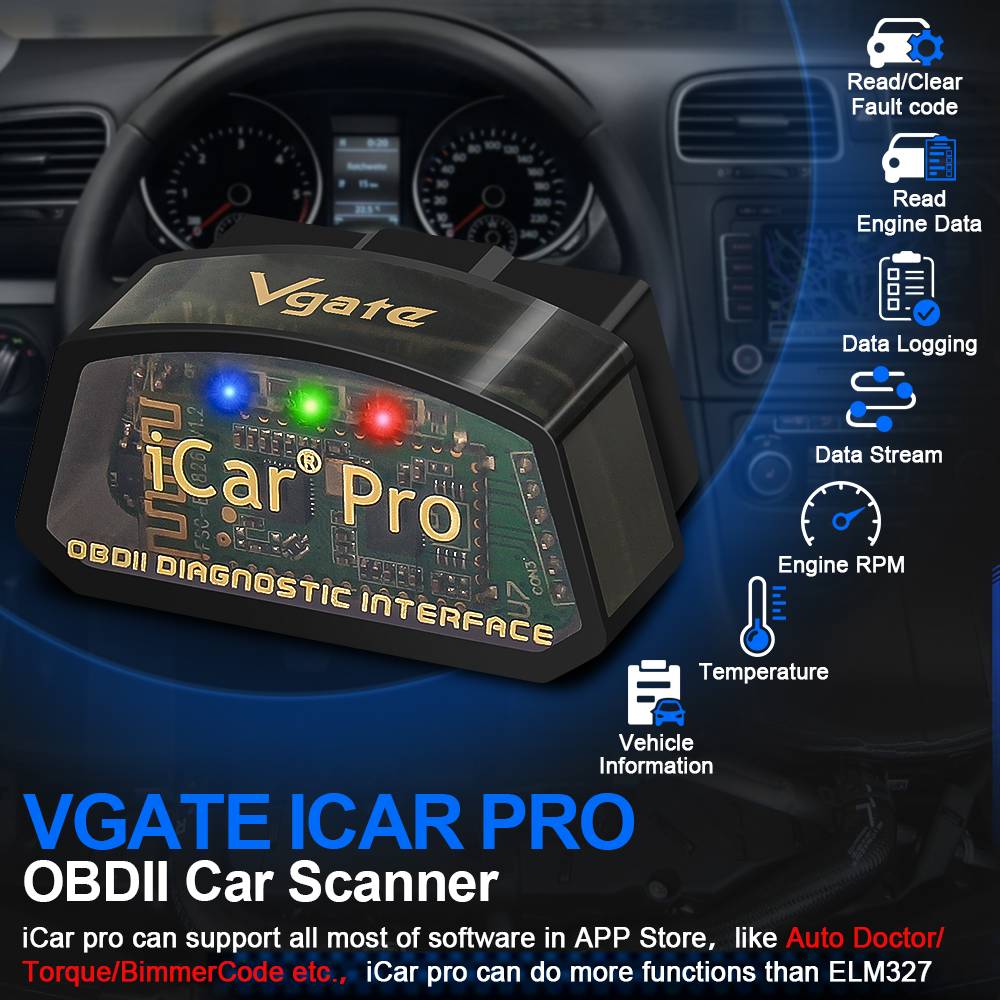 Vgate ICar Pro ELM327 V2.3 OBD 2 Car Diagnostic Tool WIFI BT4.0 for IOS/Android BT3.0 ODB2 Scanner Code Reader PK ELM 327 V1.5