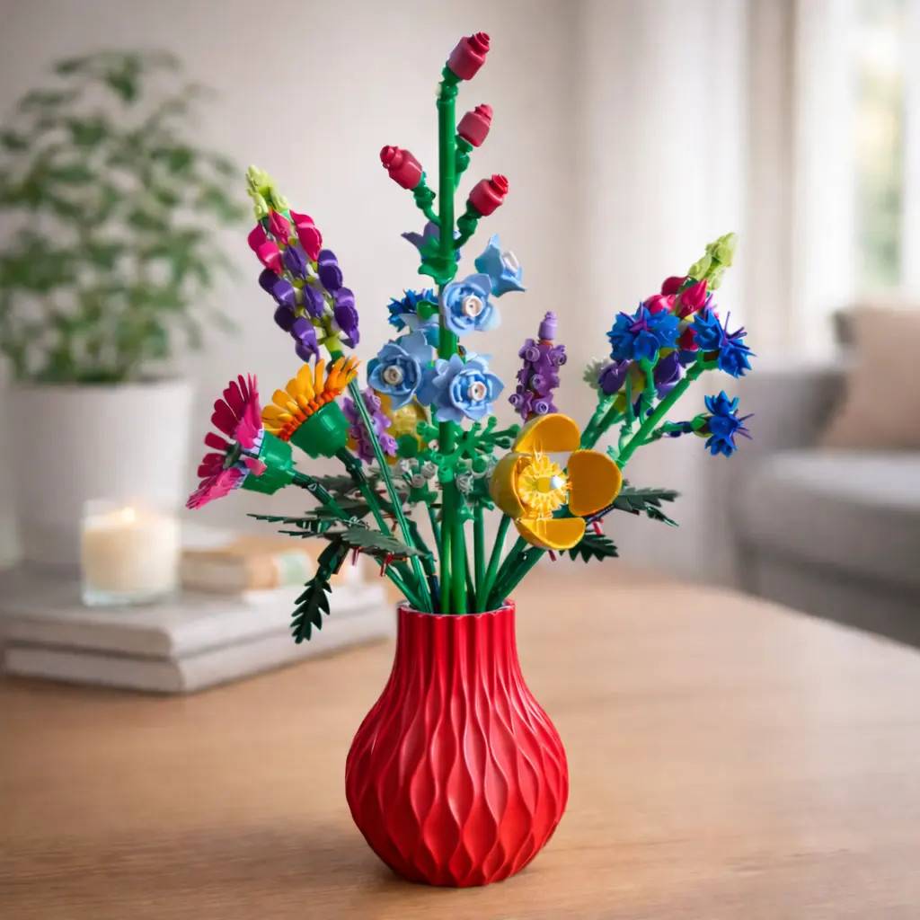 Vase til LEGO blomster / Kunstige blomster – Bølge Design – 20 cm - Valgfri farve
