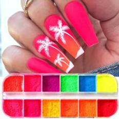 12 Fack Gradient Neon Naglar Puder Pigment Rosa Gul Ombre Nagelkonst Glitter Hänge Färgrik DIY Nagelkonst Dekorationer Pigment Damm Manikyr - Multifärgad