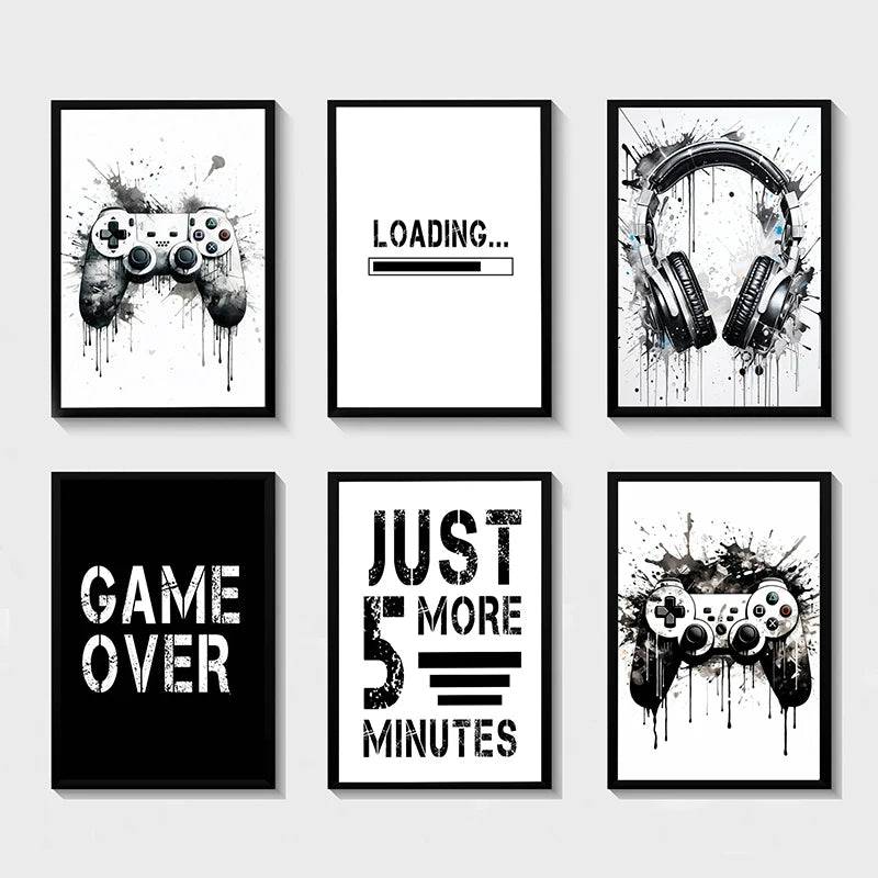 Poster med gamingmotiv i svartvitt - 6 / 13x18cm