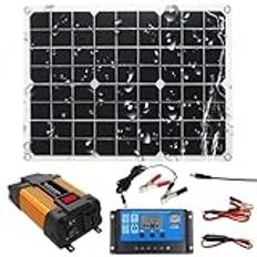 Multifunction Solar Power Kit - 30A Solar Charge Controller Kit, Monokristallin Solar Panel Inverter för RV | Trailer, Husbil, Marine, Off-Res