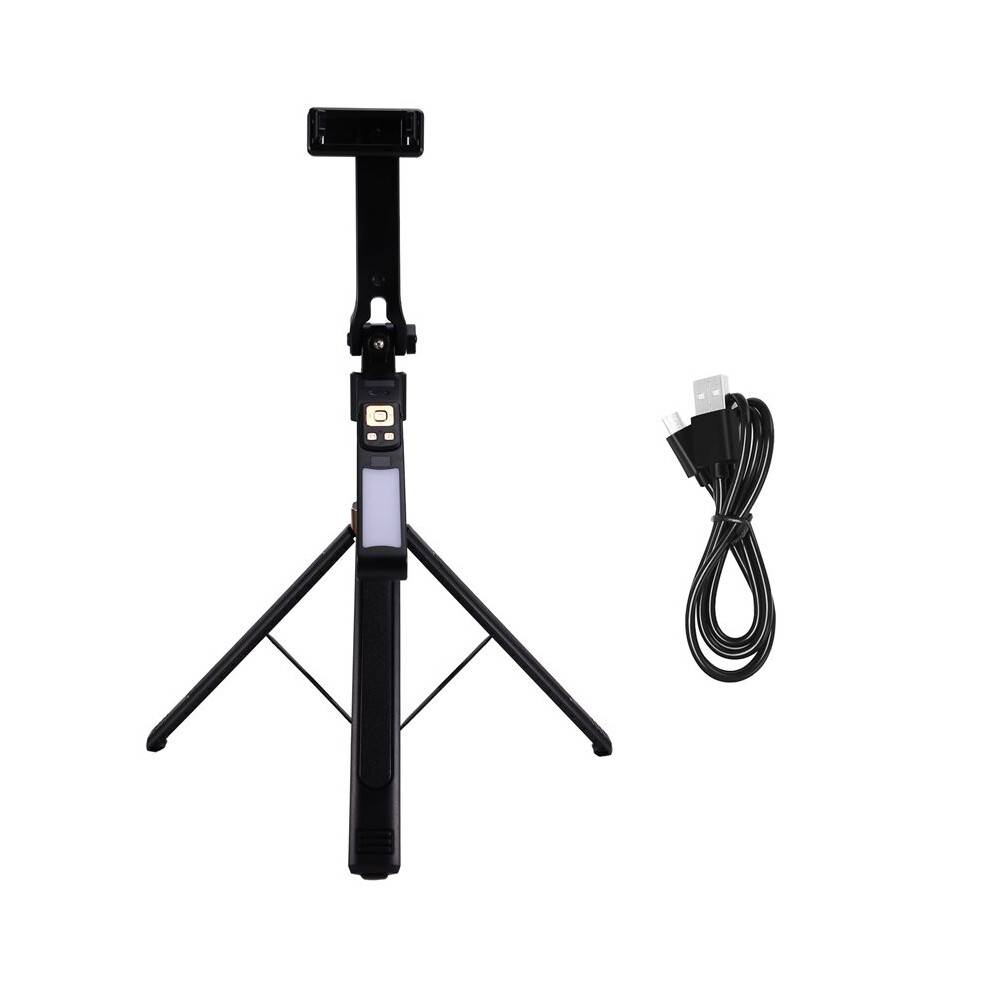 Telescopic Portable Tripod Stable Base Selfie Stick Adjustable Height 360 Rotation Live Streaming Stand with Fill Light