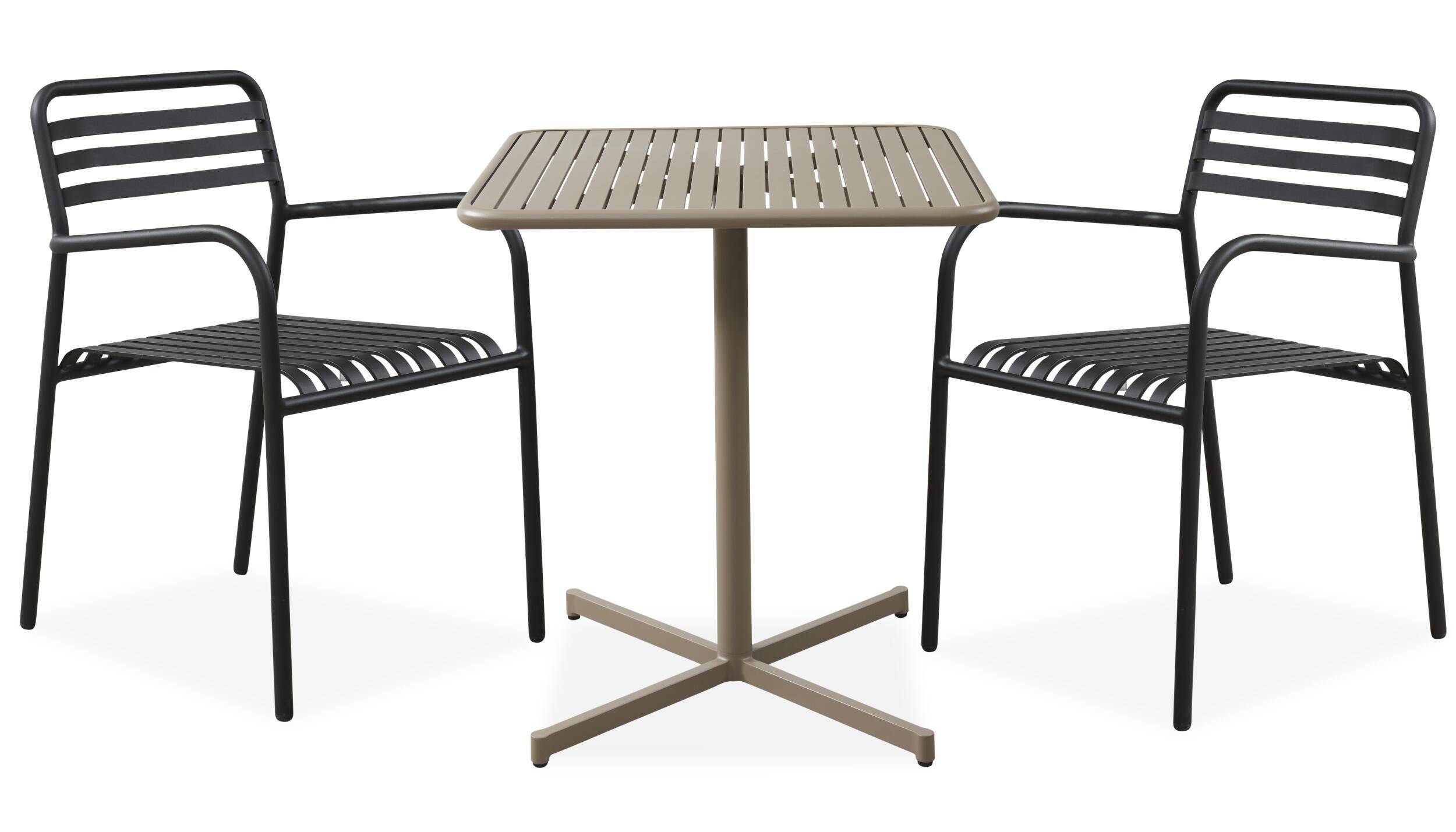 Galia Caféset med 1 bord beige + 2 stolar svart