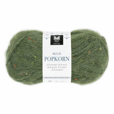 Dale Multi Popkorn 512 Armygrøn Indhold: 31% polyester, 24% uld, 24% akryl, 12% mohair & 9% nylon Vægt/længde: 50 gram = ca. 135 meter Anbefalede pinde: 4.00-6.00 mm Strikkefasthed: 10 cm = 18-14 m Kan maskinvaskes - Uldvask 30 °C / Brug ikke skyllemiddel / Tørres fladt.