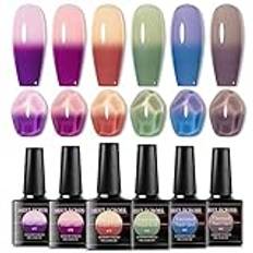 MEET ACROSS Gel nagellack set 6 st UV färgförändring gel nagellack lila rosa blå grön orange termo shellac gellack kit nagelgel gelégel nagel kameleont gel polish set