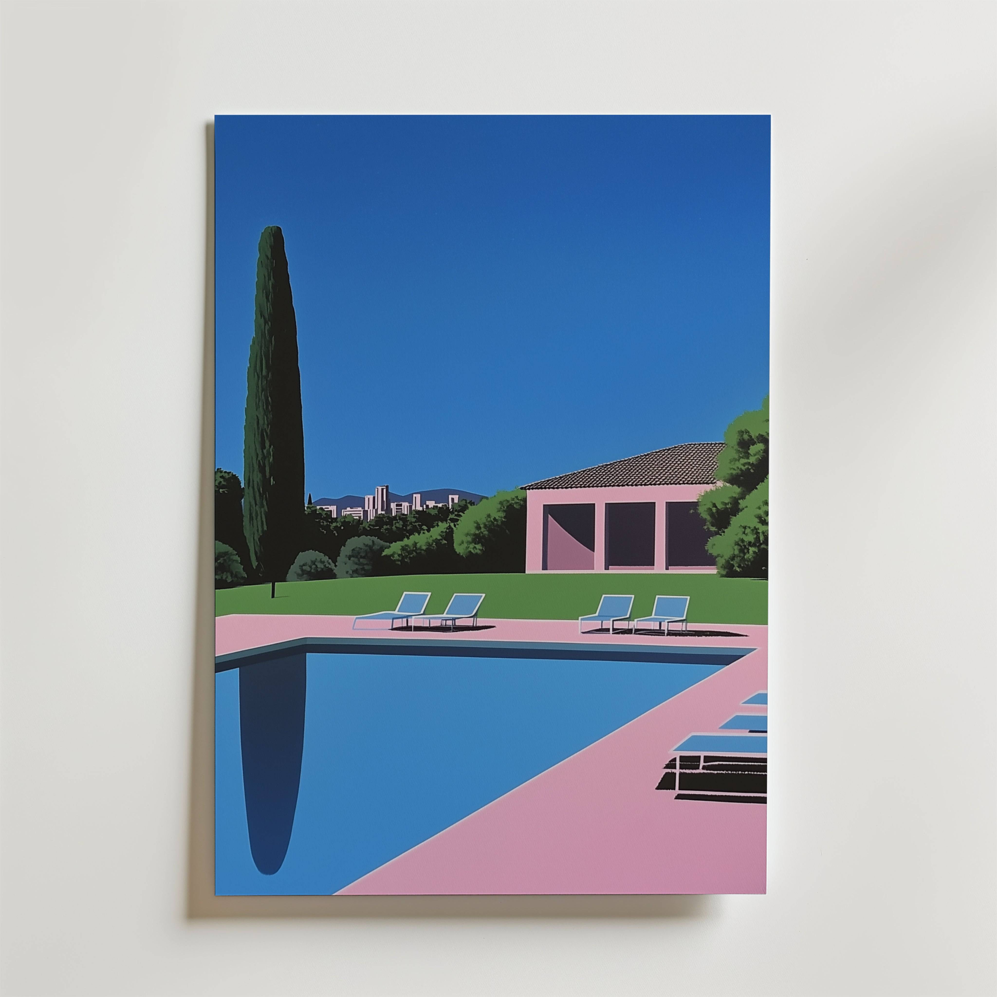 Pink & Blue Retro Hiroshi Poster - Premium Canvas 40x50 cm