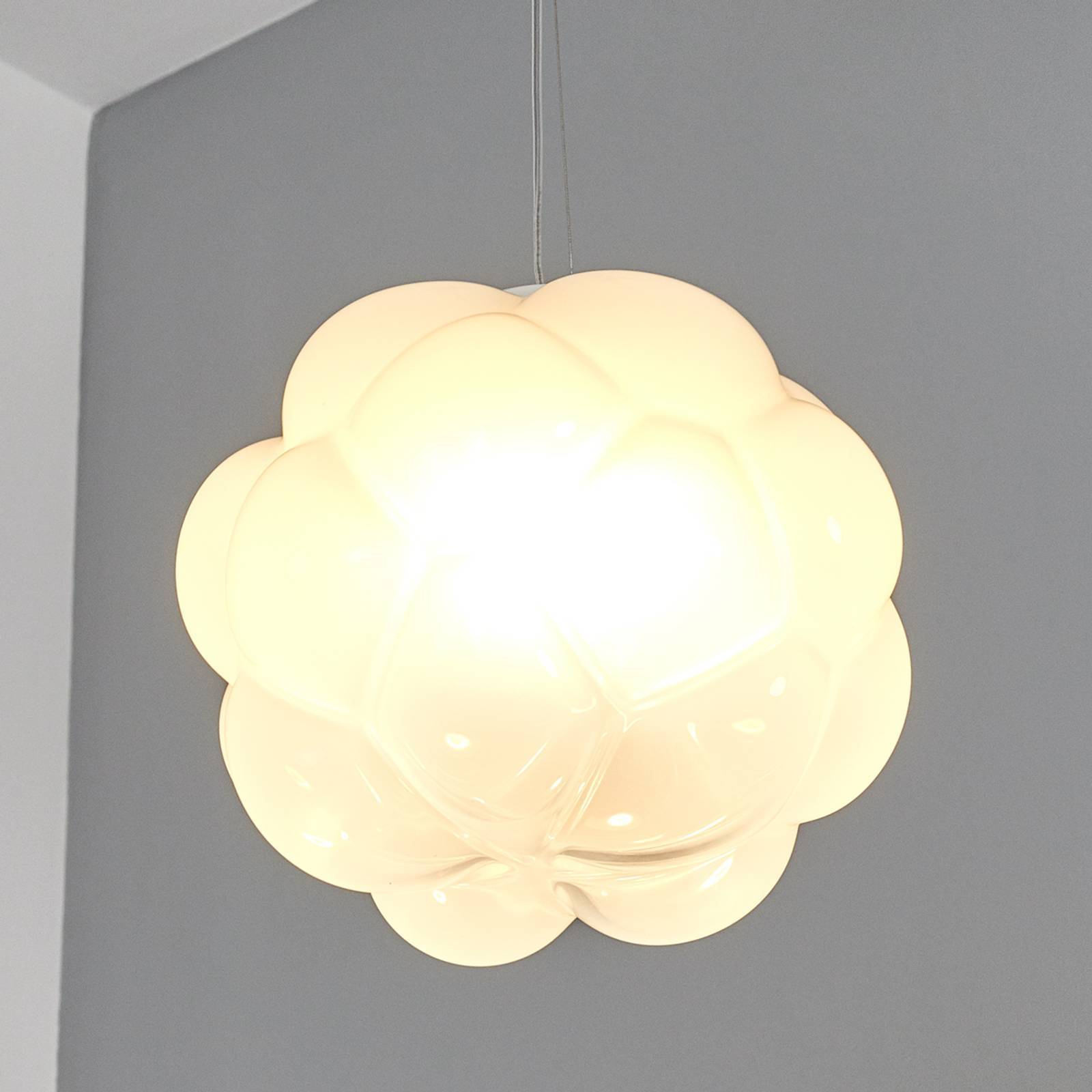 Fabbian Glas hængelampe CLOUDY, Hvid/opal, Stue/spisestue, Glas, Design