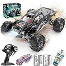 Hosim 1:10 fjärrstyrd bil, snabb med ljus, RC bilar, offroad 48 km/h, hobbykvalitet, drift, RC monster, truck med 2 batterier 40 min speltid för barn, vuxna (X06, svart)