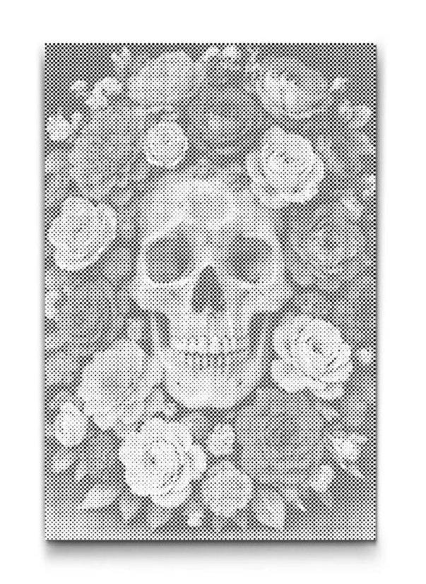 DÖDSKALLE MED ROSOR | PRICKMÅLNING - 80x120 cm / Duk - Utan ram / Guld