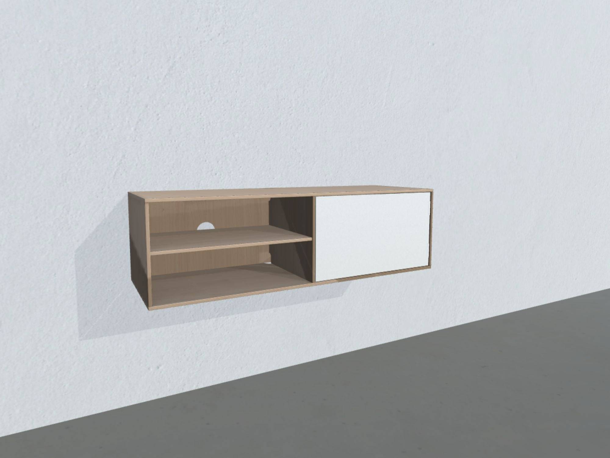 Square Classic TV-bord - opstilling 141 (massiv træ korpus, naturolieret eg massiv korpus, hvid stoffront, dybde: 42 cm)