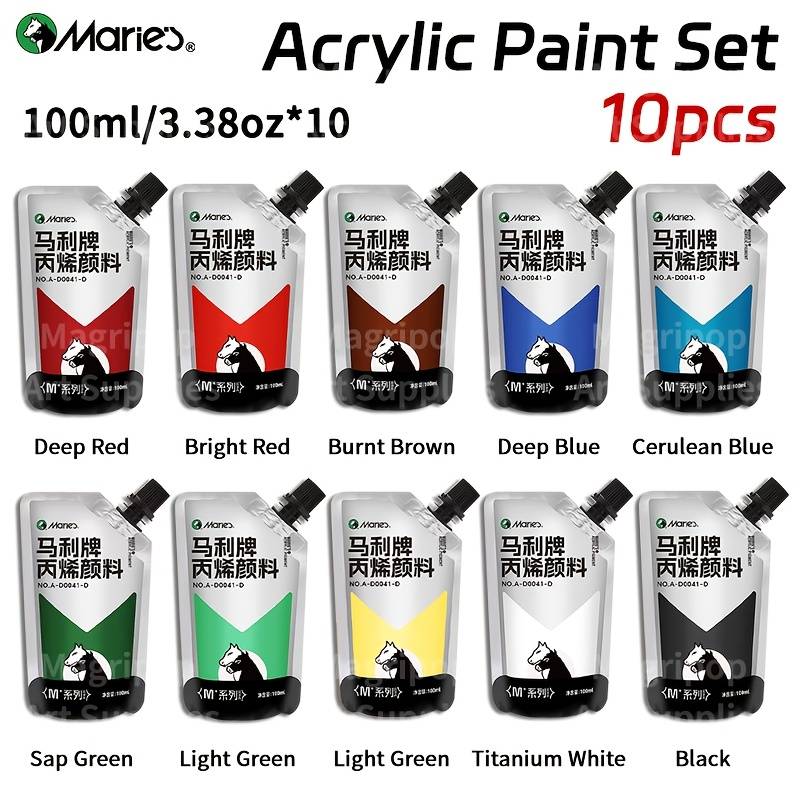 Marie's Acrylic Paint Set For Adults, 10 Colors 100ml/3.38oz, Bulk Paints Kit For Eggs, Wood, Fabric, Canvas, Professional Art Use For Hobbyists & Artists, Perfect Gift For Birthdays, Easter & More