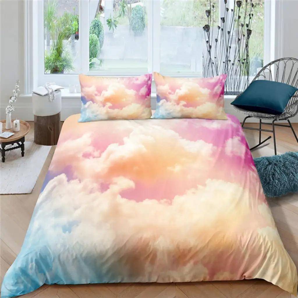 Home Living Luxury Colored Clouds Print 2/3Pcs Soft Duvet Cover PillowCase Queen and King Size Kids Bedding Set EU/US/AU Size 70x133cm.
