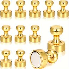 TEMU 12pcs Neodymium Pushpin Magnets, Golden Strong Magnetic Metal Thumbtacks For Whiteboard, Office, Kitchen, Locker, And Storage