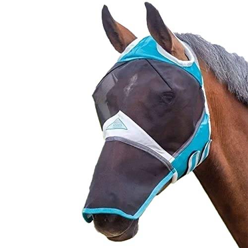 Shires flygmask med öronhål och näsa, fint nätväv, blågrön, ryttare, full storlek