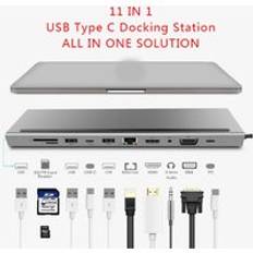 11 in 1 usb type c hub adapter laptop dockningsstation hdmi vga rj45 pd för macbook hp lenovo ytokompatibel thunderbolt 3