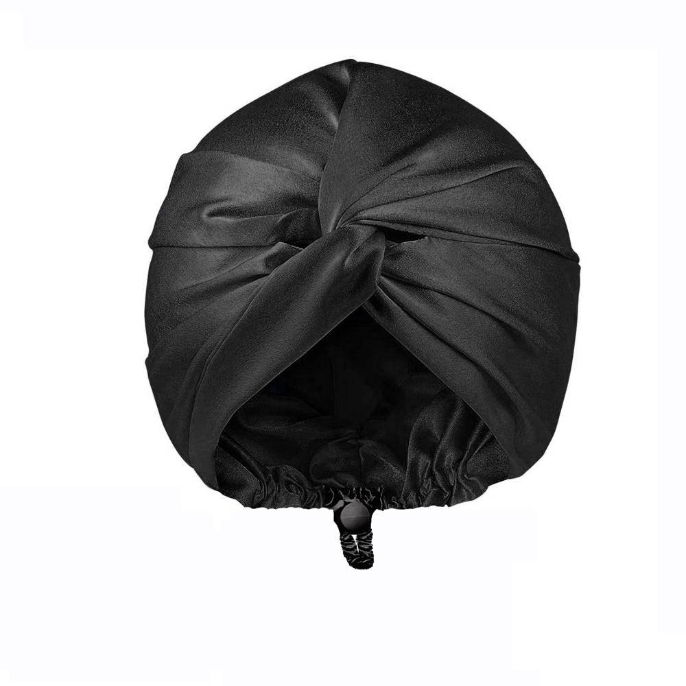 Satin Silk Bonnet for Sleeping Dubbellager Turban Sleep Cap för Dam Justerbar Hårinpackning för