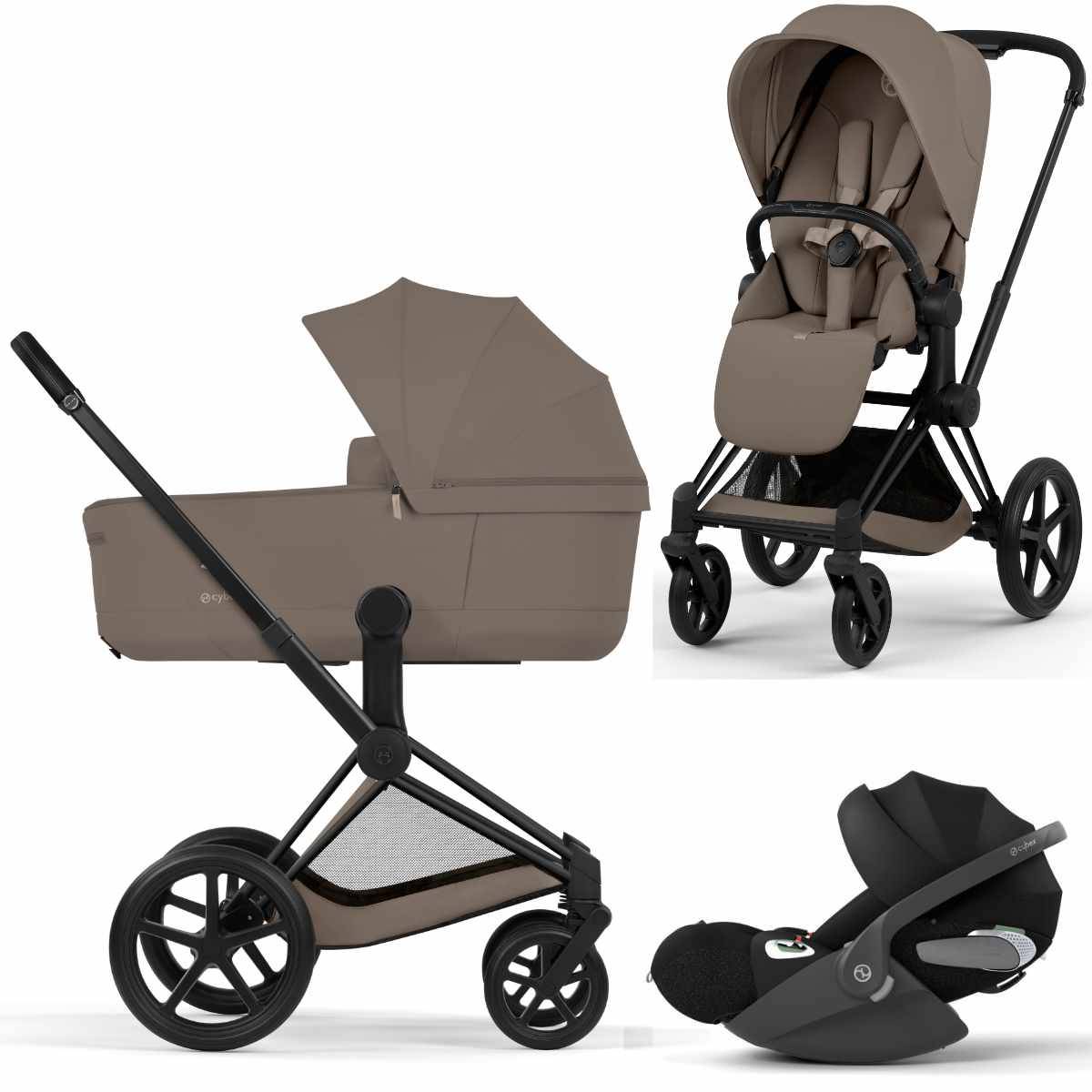 Cybex Priam 5 Comfort Stroller Set 3 in 1 incl. Cloud T i-Size - Black / Coconut Brown