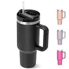 HNCY Termisk mugg 1180 ml, termisk vattenflaska med lock och sugrör, termisk mugg i rostfritt stål, termisk kopp med handtag, termisk mugg för varm och kall