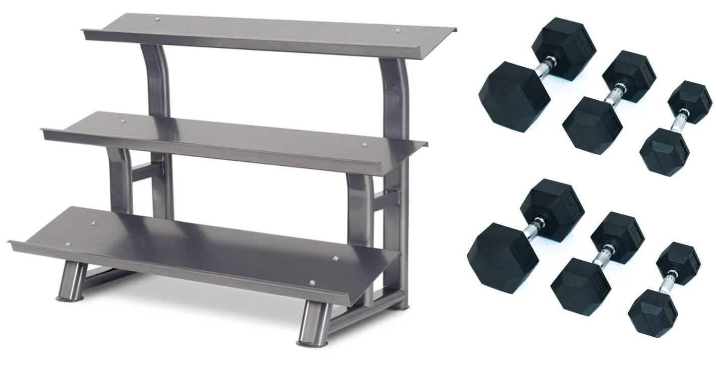 Hexagon-Hantelpaket 12 par (2,5kg-30kg) med Master Fitness Hantelställ