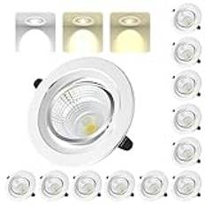Indmird LED infällda spotlights 230V dimbar, LED-spots 6W takspotlights IP44 LED infällda taklampor varmvit/neutralvit/kallvit svängbara infällda spotlights för badrum kök vardagsrum, set om 12