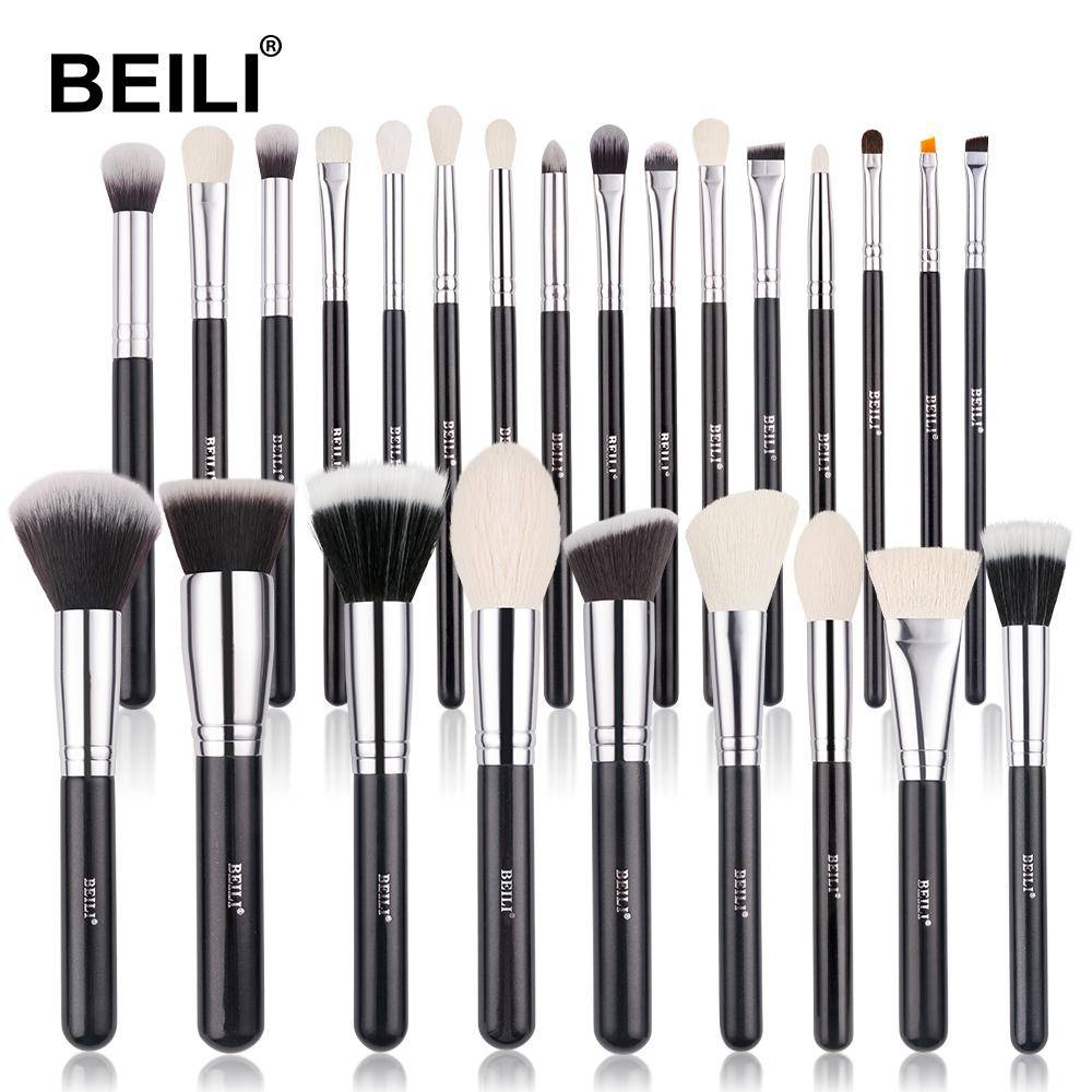 BEILI Högkvalitativa Makeup Borstar Kit Svart 15-25st Gethår Ögonskugga Fläktborstar Powder Concealer Foundation Makeup Brush Set gray