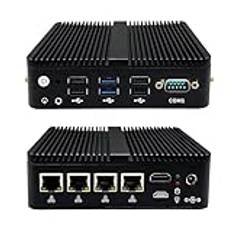 Glovary Firewall Mini PC Quad Core J4125, DDR4 8GB RAM 128GB SSD 1TB HDD, 4 x 2.5GbE LAN Fanless Micro Computer Router Appliance, Sim Slot, AES-NI, Support Pfsense, OPNsense, WIFI, BT
