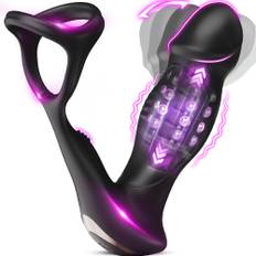 SuperLove Sensual Prostate Massager with Double Cock Ring & Remote Control Black