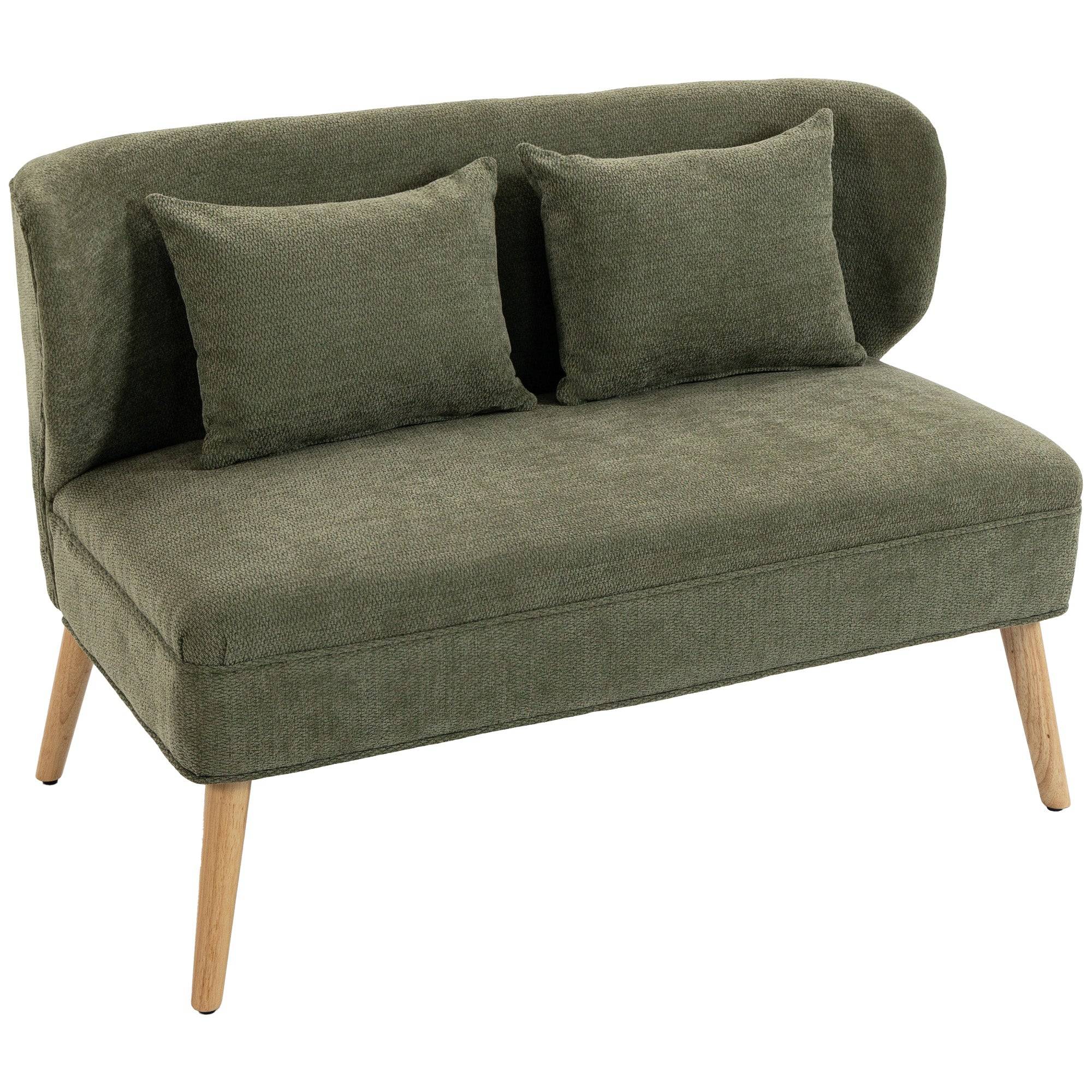 2-personers sofa, lille chenillesofa med ryglæn, tykt sæde, gummitræfødder, mørkegrøn