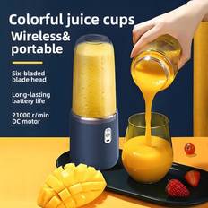 Bärbar mixer, personlig milkshake- och smoothiemixer med reselock, USB-laddningsbar minimixer med dubbla koppar, juicekopp med 2 blad, bärbar smoothie - Rosa