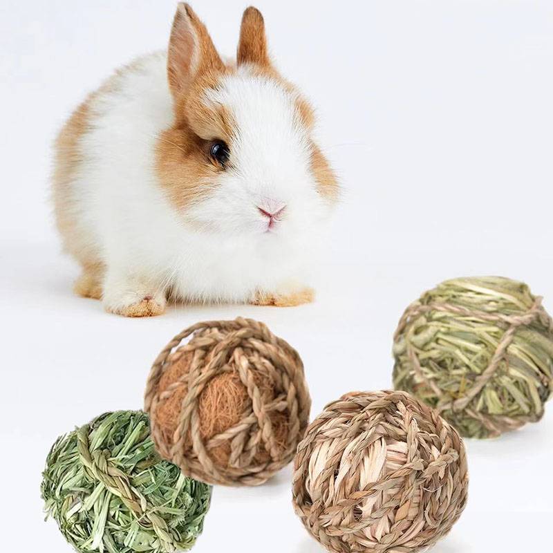 4/5pcs Chewing Braided Ball Guinea Pig Rabbit Hamster Small Animal Play Pet Interactive Chew Toy Natural Grass Ball Fun Pet Toys