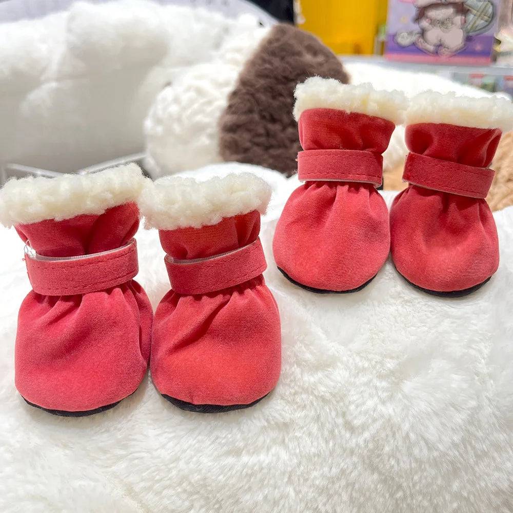 Winter Anti-Slip Dog Boots | Set of 4 for Small & Medium Dogs & Cats - Pink / S (S)