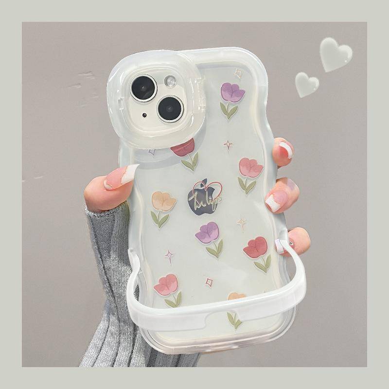 Colorful Tulips Suitable for Apple 16pro Mobile Phone Case 15 Full Cover Anti-fall 14 Invisible Double Bracket 13 Silicone Xr Redmi K40/K40 Pro