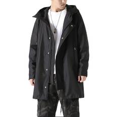 Trench Bench Long Hooded Large Size [Chubikime] Coat, Men's Coat, Parka, Jacket, Zip-up, Outerwear, Autumn, Winter, Spring, Stylish, svart